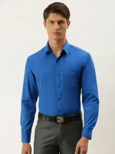 English Navy Men Blue Slim Fit Solid Formal Shirt