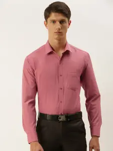 English Navy Men Coral Pink Slim Fit Solid Formal Shirt