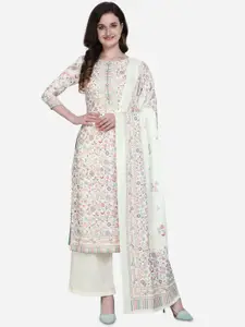 Stylee LIFESTYLE Cream-Coloured & Pink Silk Blend Unstitched Dress Material