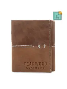 Teakwood Leathers Men Tan Brown Solid Leather Three Fold Wallet