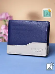 Teakwood Leathers Men Blue & Off-White Colourblocked Two Fold Wallet