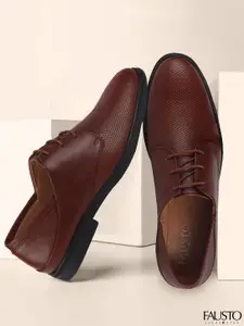 FAUSTO Men's Brown/Tan Formal Leather Derby Shoes