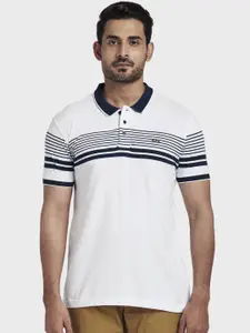 ColorPlus Men White Striped Polo Collar T-shirt