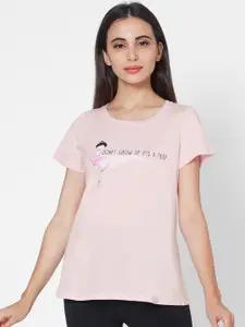 Soie Women Baby Pink & White Printed Lounge T-shirt