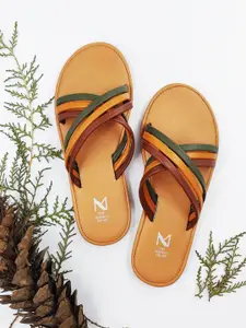 THE MADRAS TRUNK Women Tan Brown Embellished Leather Open Toe Flats