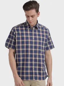 ColorPlus Men Blue & Brown Regular Fit Checked Casual Shirt