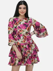 SCORPIUS Women Pink Printed A-Line Dress