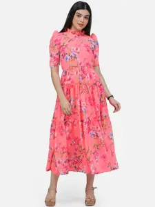 SCORPIUS Women Pink Printed Fit and Flare Dress