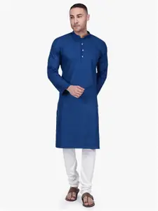 RAJUBHAI HARGOVINDAS Men Navy Blue Checked Straight Kurta