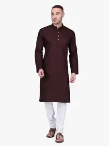 RAJUBHAI HARGOVINDAS Men Brown Solid Straight Kurta