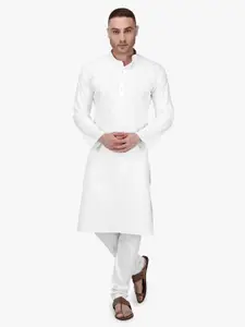 RAJUBHAI HARGOVINDAS Men White Solid Straight Kurta