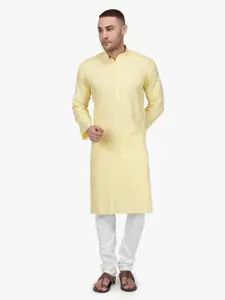 RAJUBHAI HARGOVINDAS Men Cream-Coloured Checked Straight Kurta