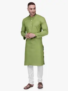 RAJUBHAI HARGOVINDAS Men Olive Green Solid Straight Kurta