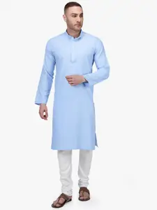 RAJUBHAI HARGOVINDAS Men Blue Solid Cotton Straight Kurta
