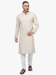 RAJUBHAI HARGOVINDAS Men Beige Solid Straight Kurta