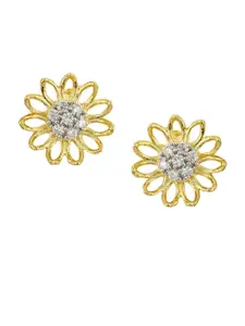Estele Handcrafted Gold Plated White Floral Studs