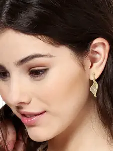 Estele White & Gold-Plated Contemporary Drop Earrings