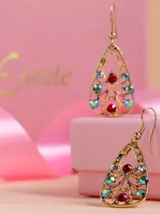Estele Gold-Plated & Red Crystal Contemporary Drop Earrings