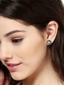 Estele Gold-Plated & Black Enamel Contemporary Drop Earrings