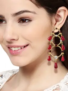 Estele Red & Gold-Plated Geometric Drop Earrings
