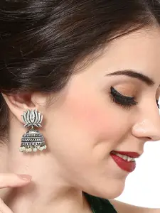 Estele Silver-Toned Rhodium-Plated Contemporary Jhumkas