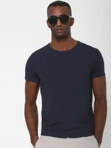 SELECTED Men Navy Blue Solid Round Neck T-shirt