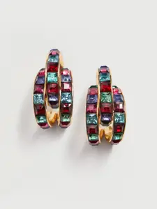 MANGO Multicoloured Stone Studded Circular Half Hoop Earrings