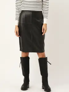 MANGO Black Coated High-Rise Pencil Skirt