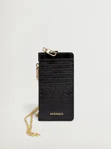 MANGO Women Black Croc Textured Card Holder