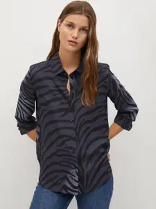 MANGO Women Navy Blue & Black Sustainable Animal Printed Casual Shirt