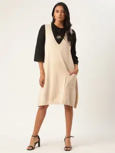 ROOTED Women Beige Solid A-Line Dress