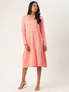 ROOTED Women Coral Solid A-Line Dress