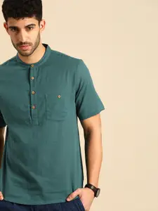 Anouk Men Green Pure Cotton Daily Wear Waist Length Kurta