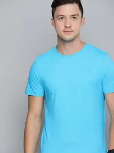 Harvard Men Blue Solid Round Neck Pure Cotton T-shirt