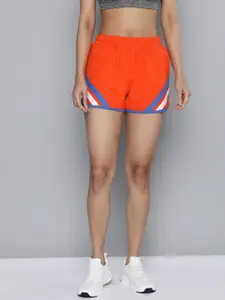 HRX By Hrithik Roshan Women Orangeade Colourblock Regular Fit Mid-Rise Bio-Wash Lifestyle Shorts