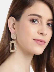 YouBella Gold-Toned Textured Geometric Drop Earrings