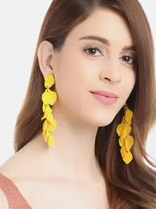 YouBella Yellow Solid Floral Petal Drop Earrings