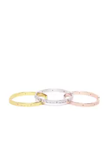 YouBella Set of 3 Gold-Plated Stone Studded Roman Numerals Inscribed Bangle Style Bracelet