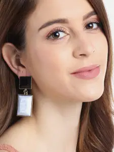 YouBella Light Grey & Black Stone-Studded Resin Effect Geometric Drop Earrings