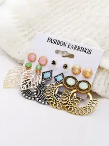 YouBella Set of 6 Gold-Plated Stone Studded Earrings