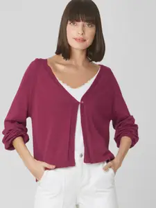 Vero Moda Women Magenta Pink Solid Cardigan Sweater