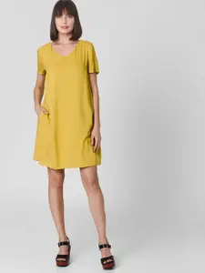 Vero Moda Women Mustard Yellow Solid Sheath Dress