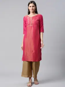 AURELIA Women Pink & Gold-Toned Ethnic Motifs Printed Kurta