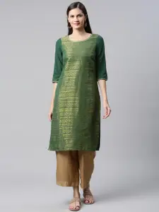 AURELIA Women Green & Golden Ethnic Design Kurta