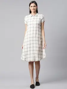 AURELIA Off White & Grey Checked A-Line Dress