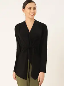 AND Women Black Solid Tie-Up Shrug