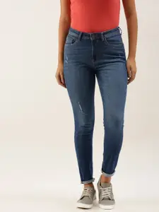 Flying Machine Women Navy Blue Veronica High-Rise Low Distress Light Fade Stretchable Jeans