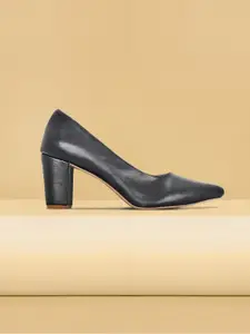 Get Glamr Women Black Solid Block Heeled Pumps with Pointed Toe