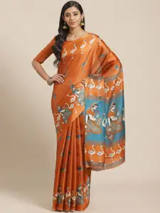 Saree mall Rust Orange & Beige Ethnic Motifs Print Bhagalpuri Saree