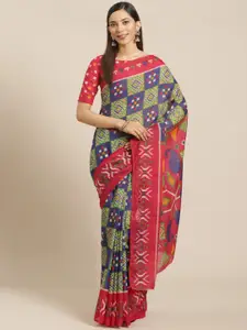 Saree mall Green & Blue Checked Saree
